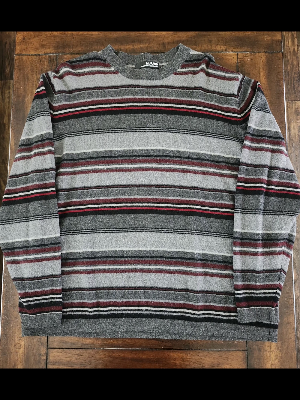 Murano Striped Merino Sweater in Gray, Black & Red